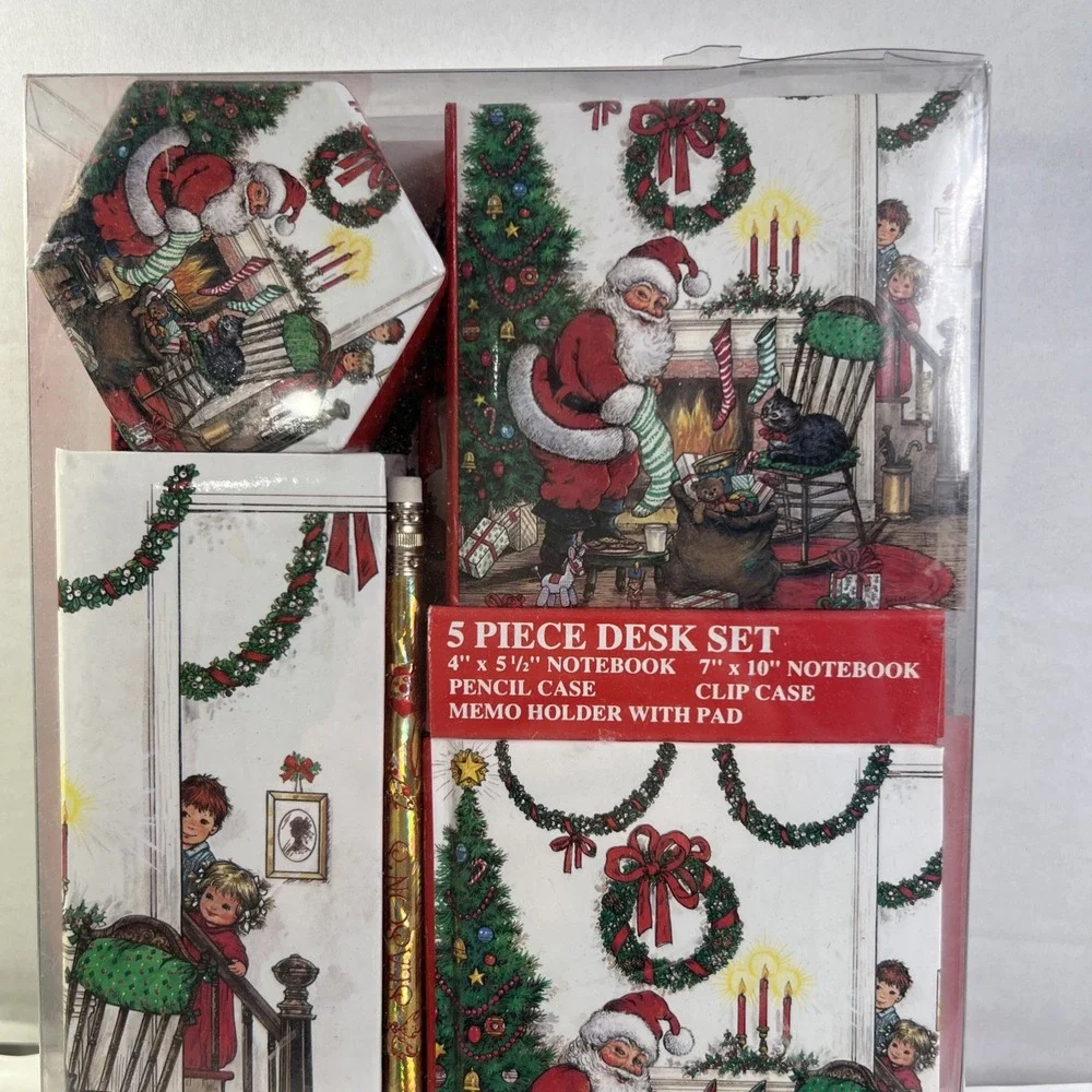 Vintage Christmas‎ 5 Piece Desk Set Notebook Pencil Case Grandma Nostalgia